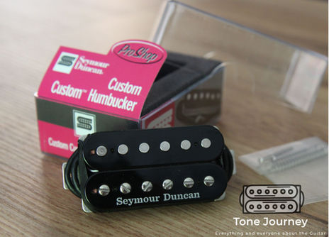 A detailed review of the Seymour Duncan Custom Custom. Inspired by Eddie Van Halen’s mid-80s tones, this Alnico II pickup offers warm mids, smooth compression, and a rich, vocal lead character.