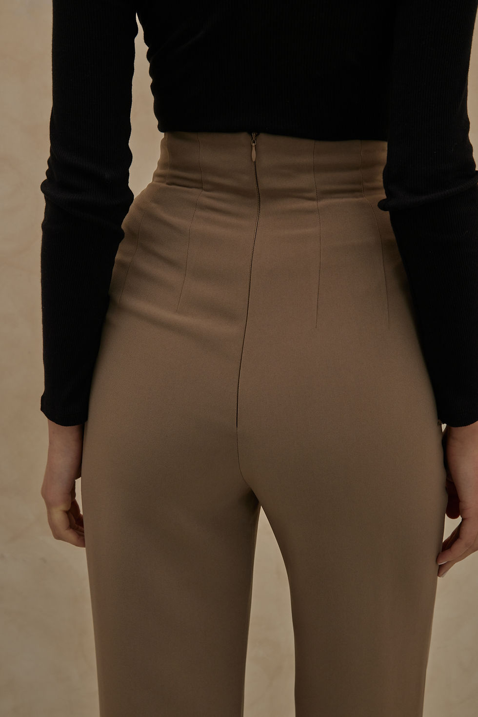 Thumbnail: Taupe High Waisted Trousers