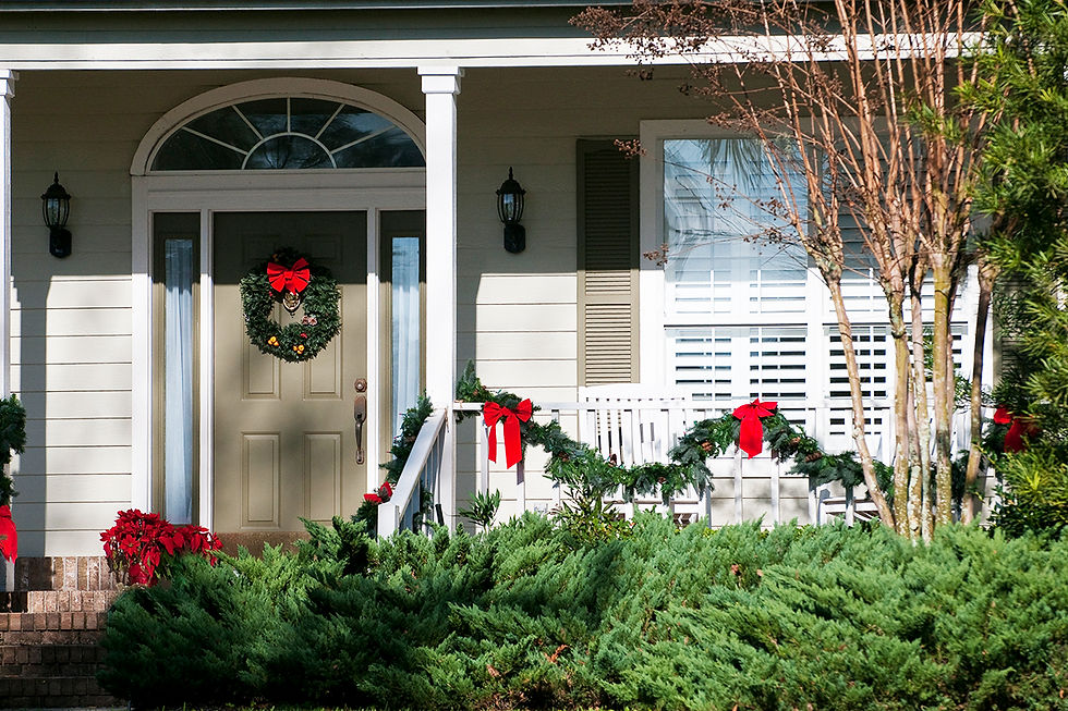 Decorar un jardín en Navidad con lazos rojos