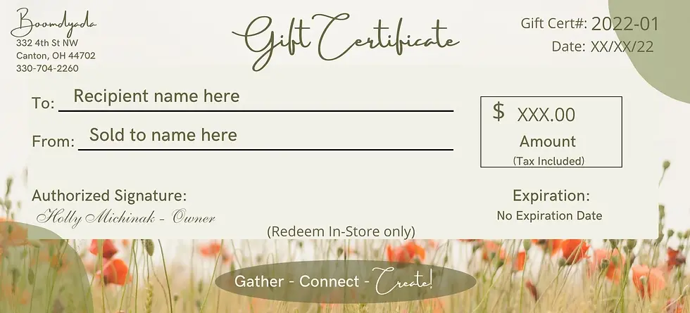 Thumbnail: Boomdyada Gift Certificate (for storefront location)