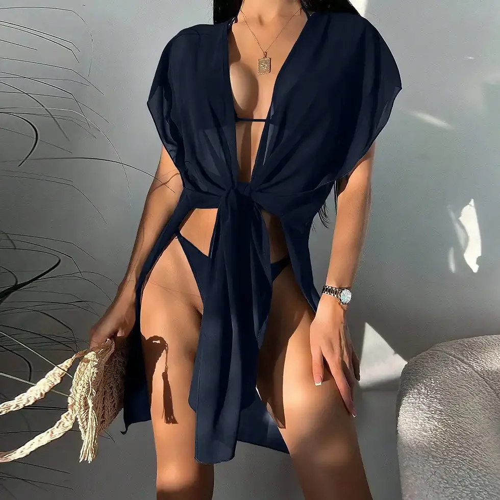 Thumbnail: Solid Color Sexy Women Sheer Mesh Beachwear Coverup Cardigan Beachwear