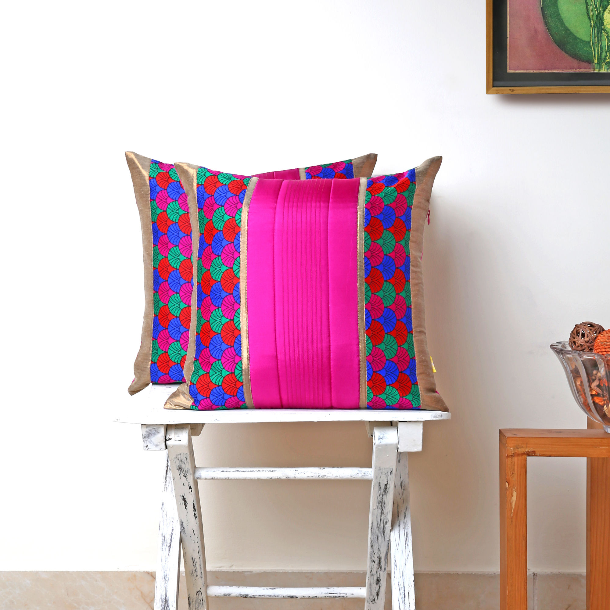 Fuschia Brocade quilted cushion