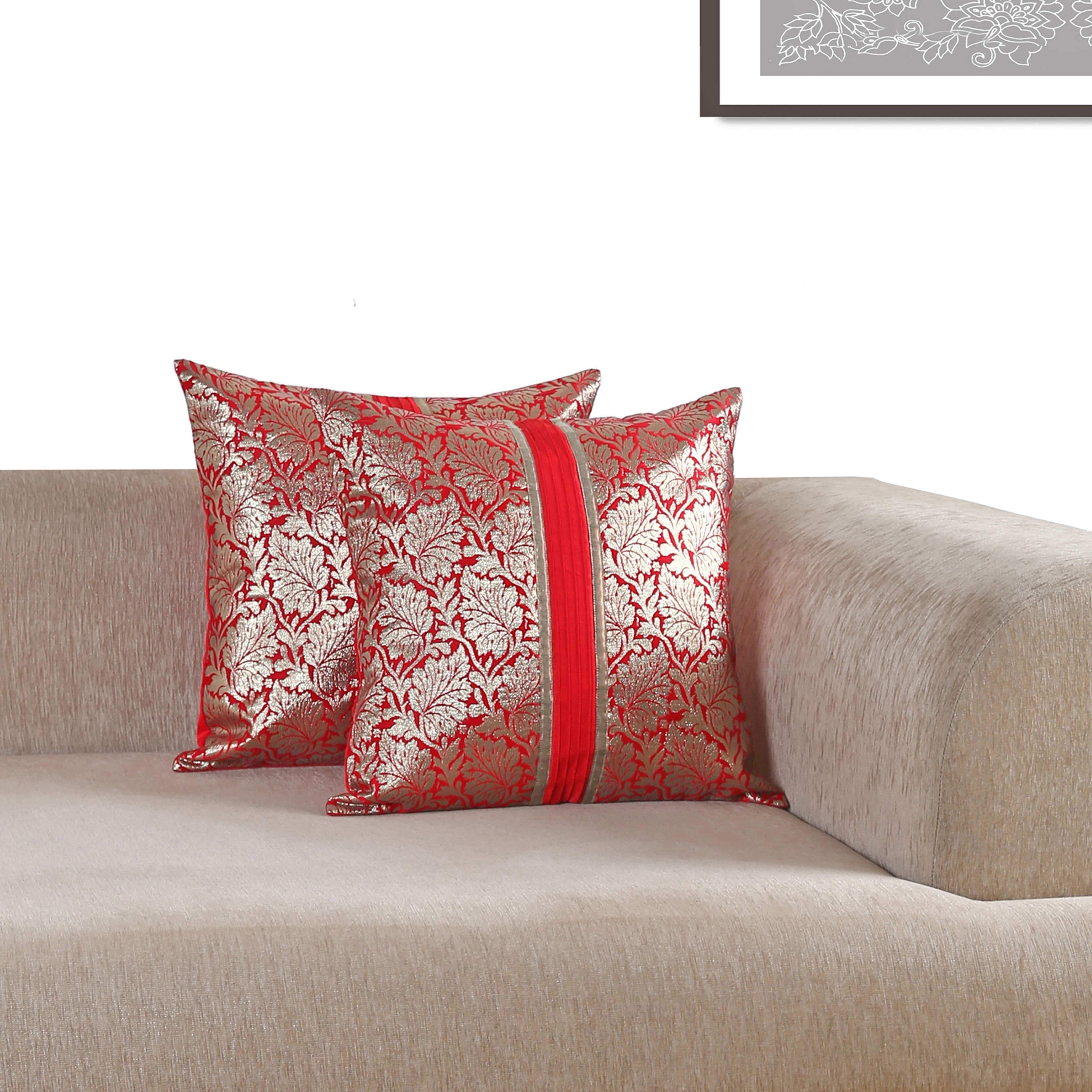 Red quilted brocade cushion