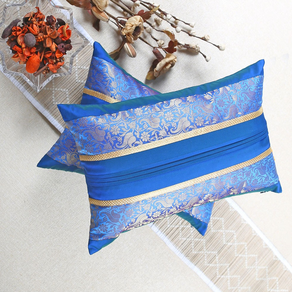 Blue foliage Brocade cushion cover 12"x18" Set of 2