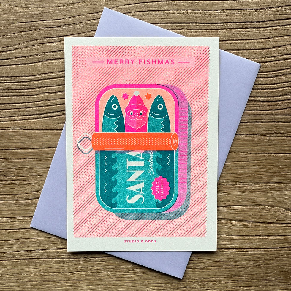 Weihnachtskarte Sardinendose mit Santa