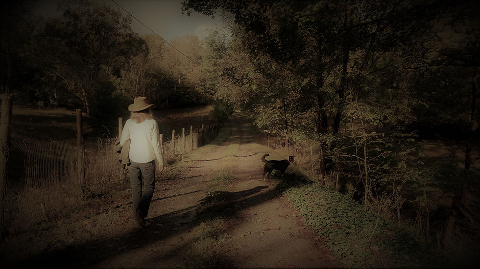 Girl and dog on driveway