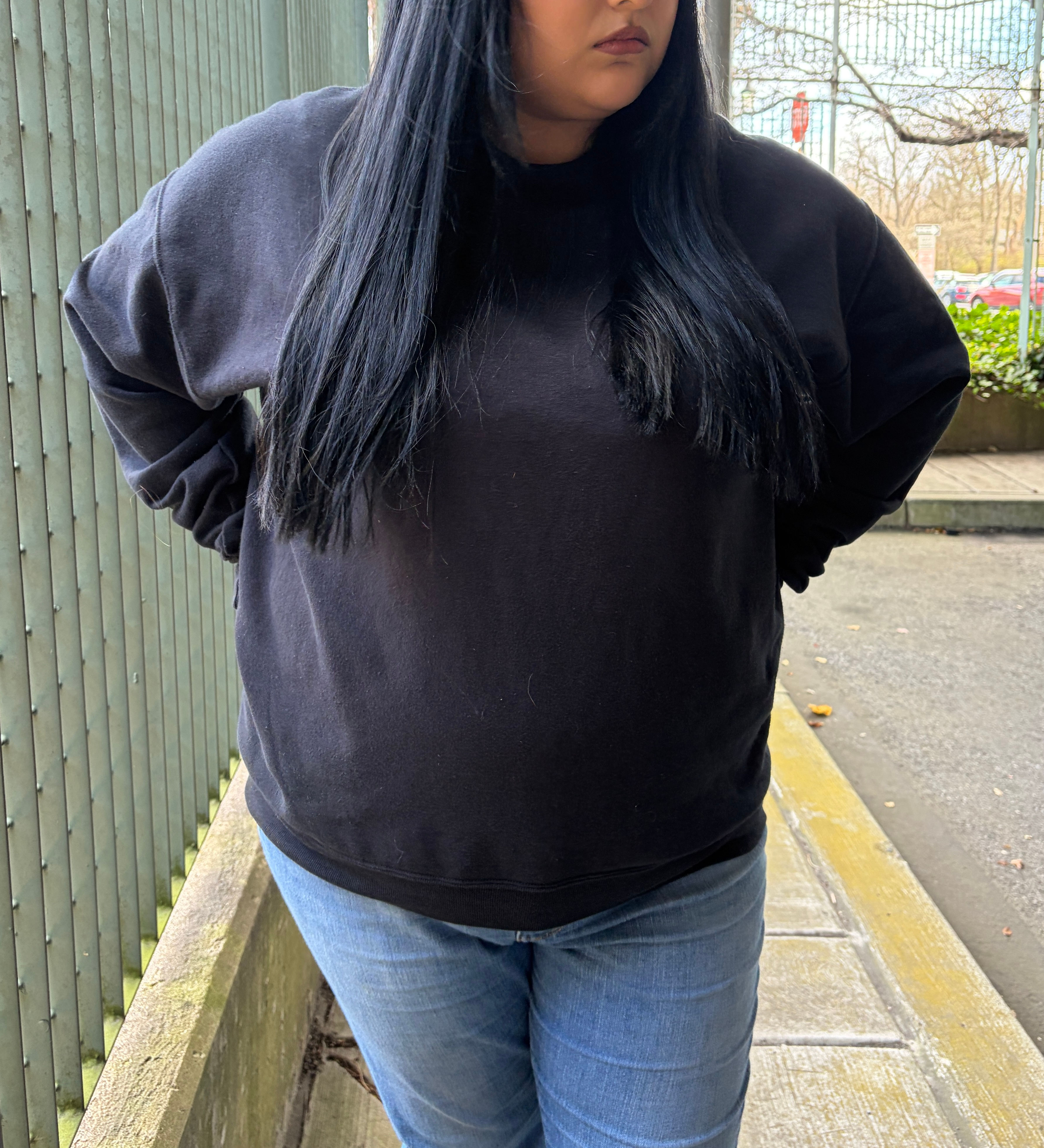 Black crewneck with shark design