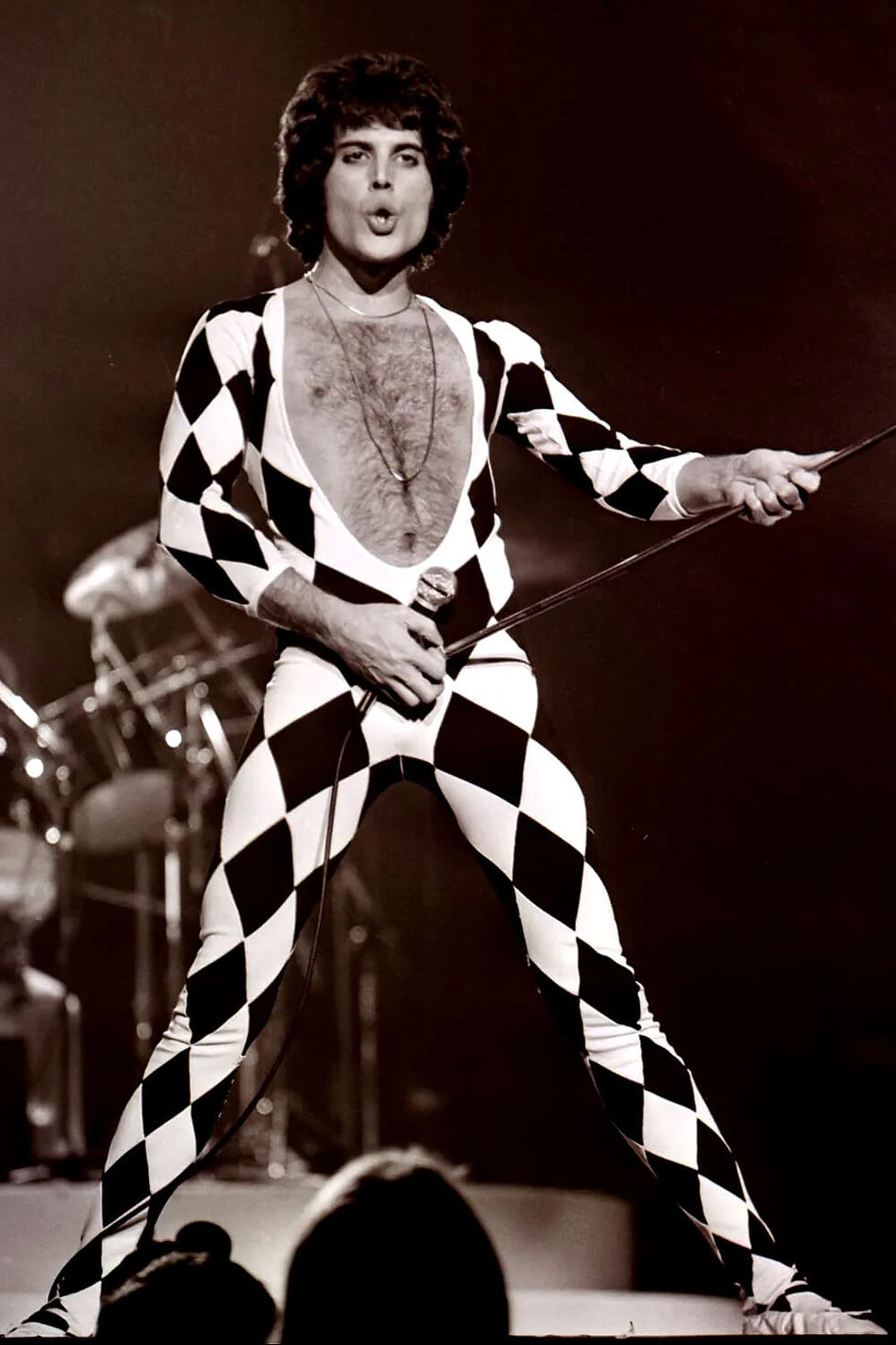 Freddie Mercury performs with Queen at Tarrant County Convention Center in Fort Worth, Texas on December 10, 1977.