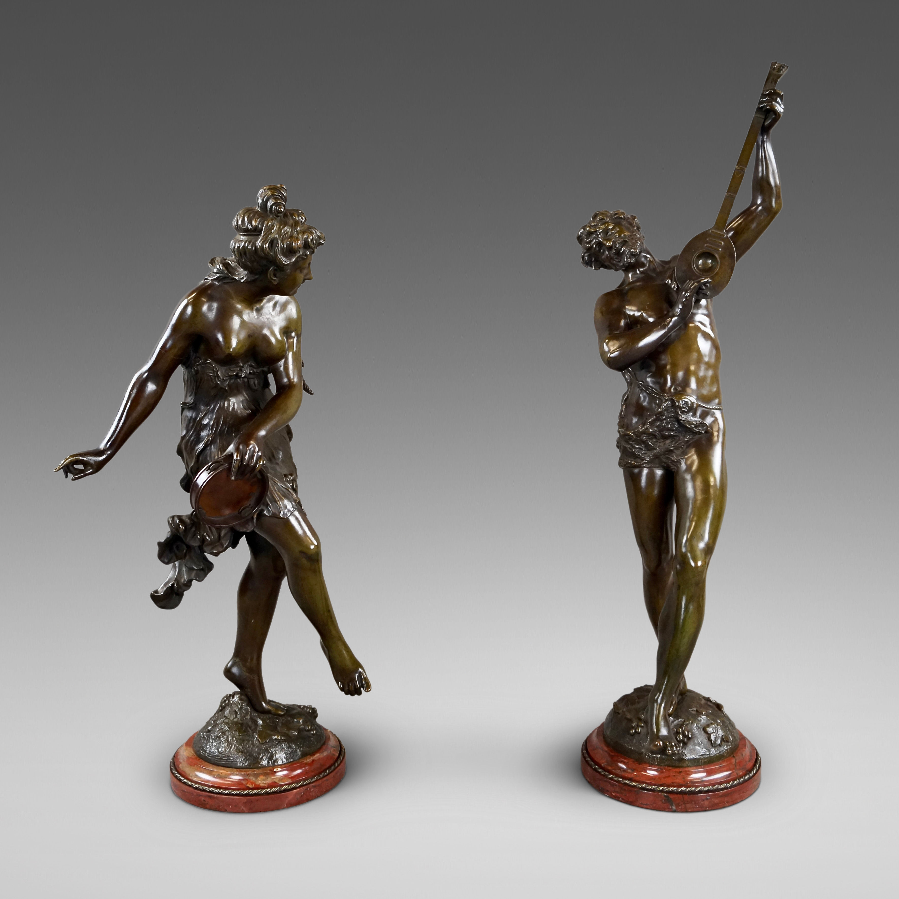 A Large Pair Of Bronze Figures By Rousseau
