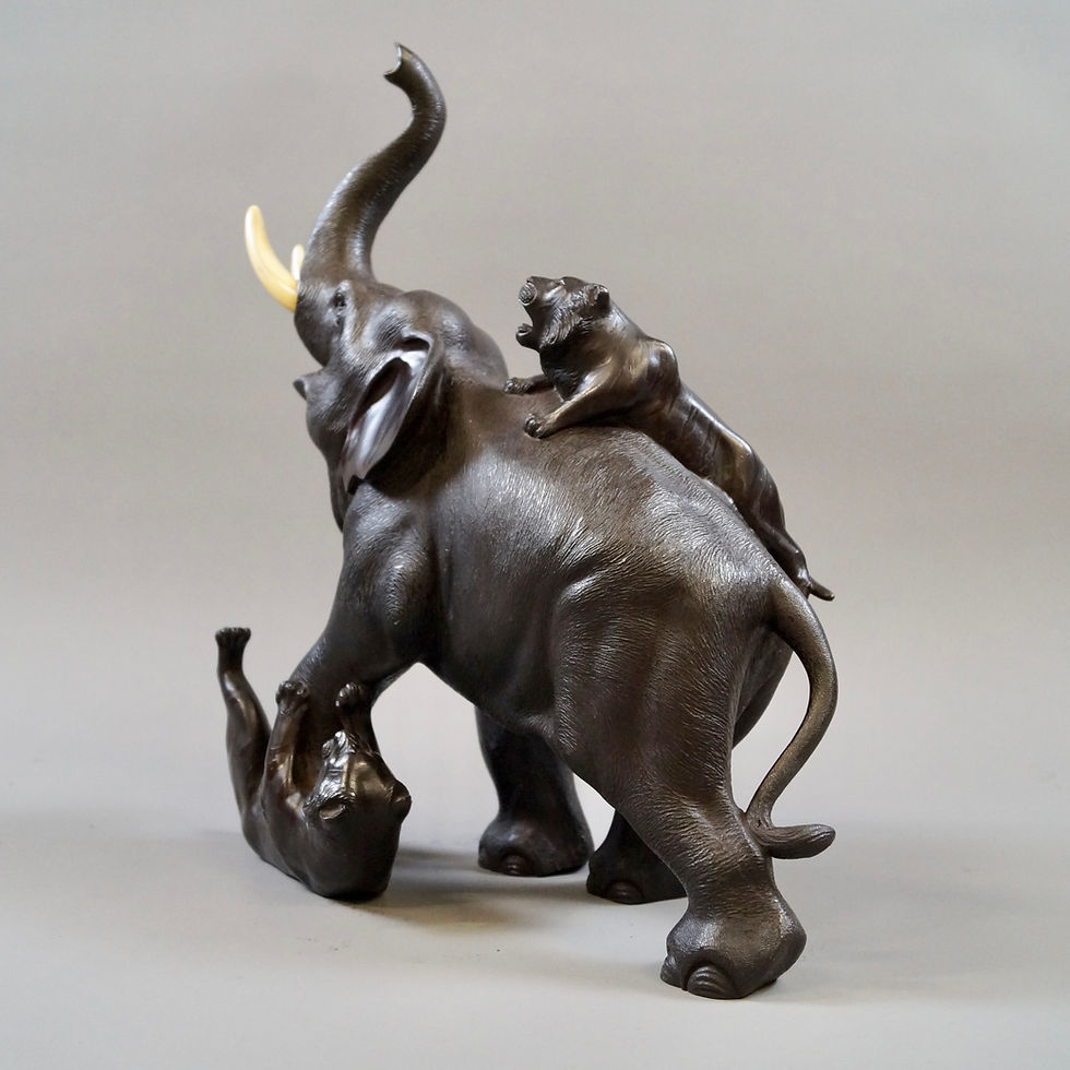 Thumbnail: A Meiji Bronze Elephant & Tigers Okimono