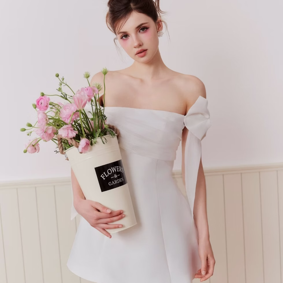 Emus Dress white off shoulder flare mini, party, brunch, feminine, elegant style for confident everyday moments.