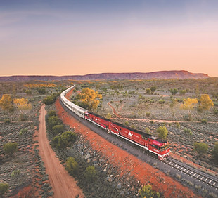 Scenic view of the Australian Outback and The Gran iconic train