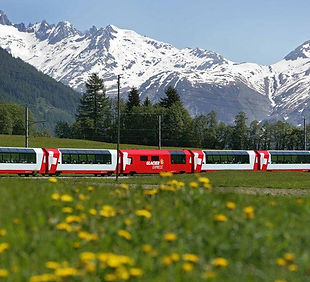 Glacier Express with scenic mountain views