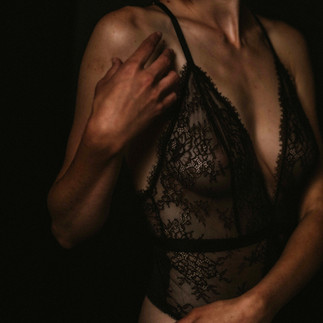 Clevage picture from boudoir photoshoot at private Pennsylvania studio.