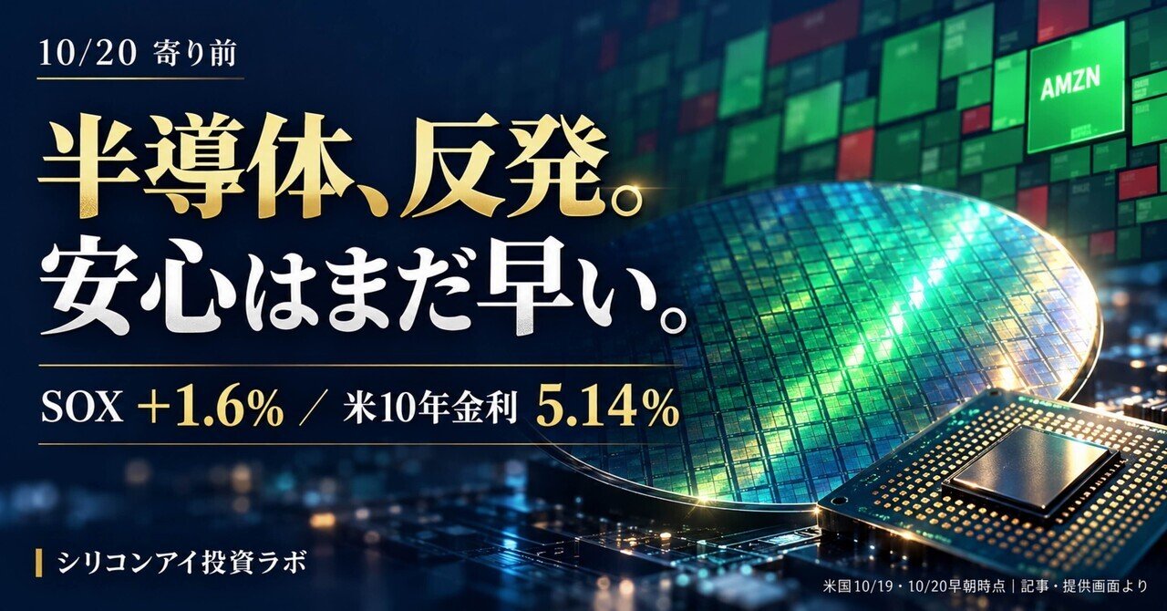 10/20(火)日本株式|寄り前| SOXが8日ぶりに反発+1.6%。それでも長期金利は5.14%に上昇