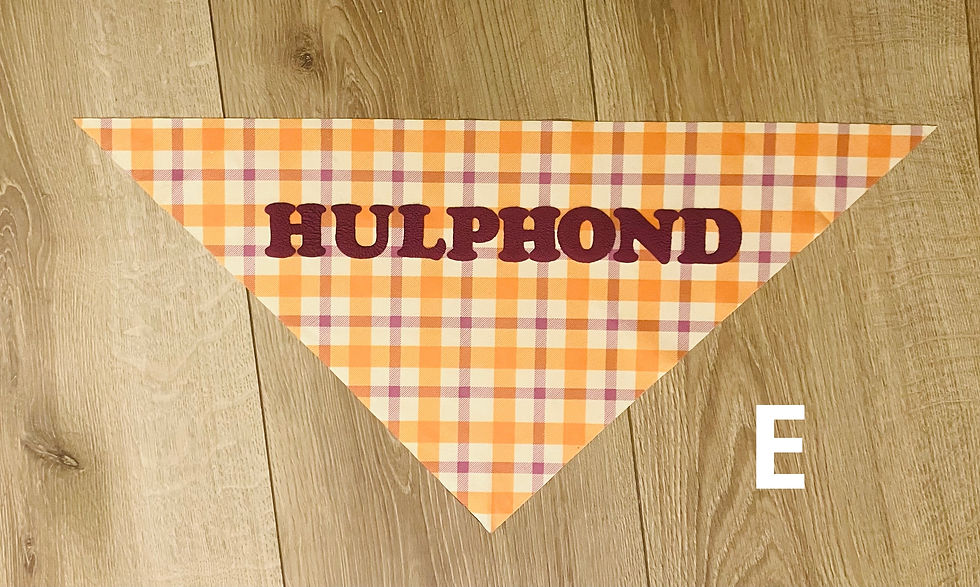 Thumbnail: oranje/paarse ruitjes bandana met paarse tekst hulphond