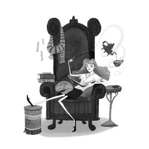 Witch doing her homework spot illustration/character design 