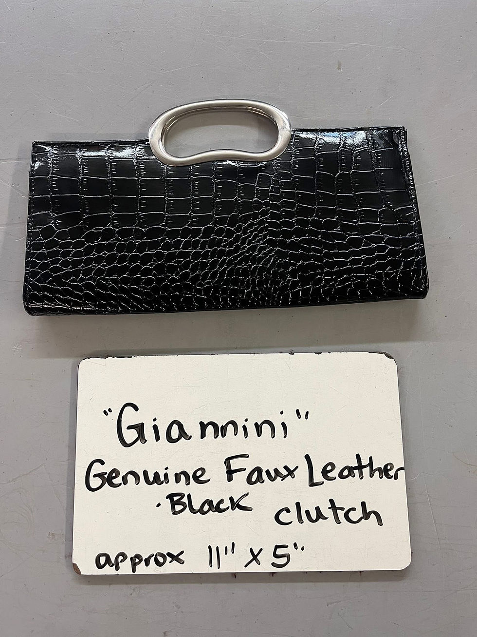 Size 11” x 5” Giannini Clutch Color Black Faux Leather