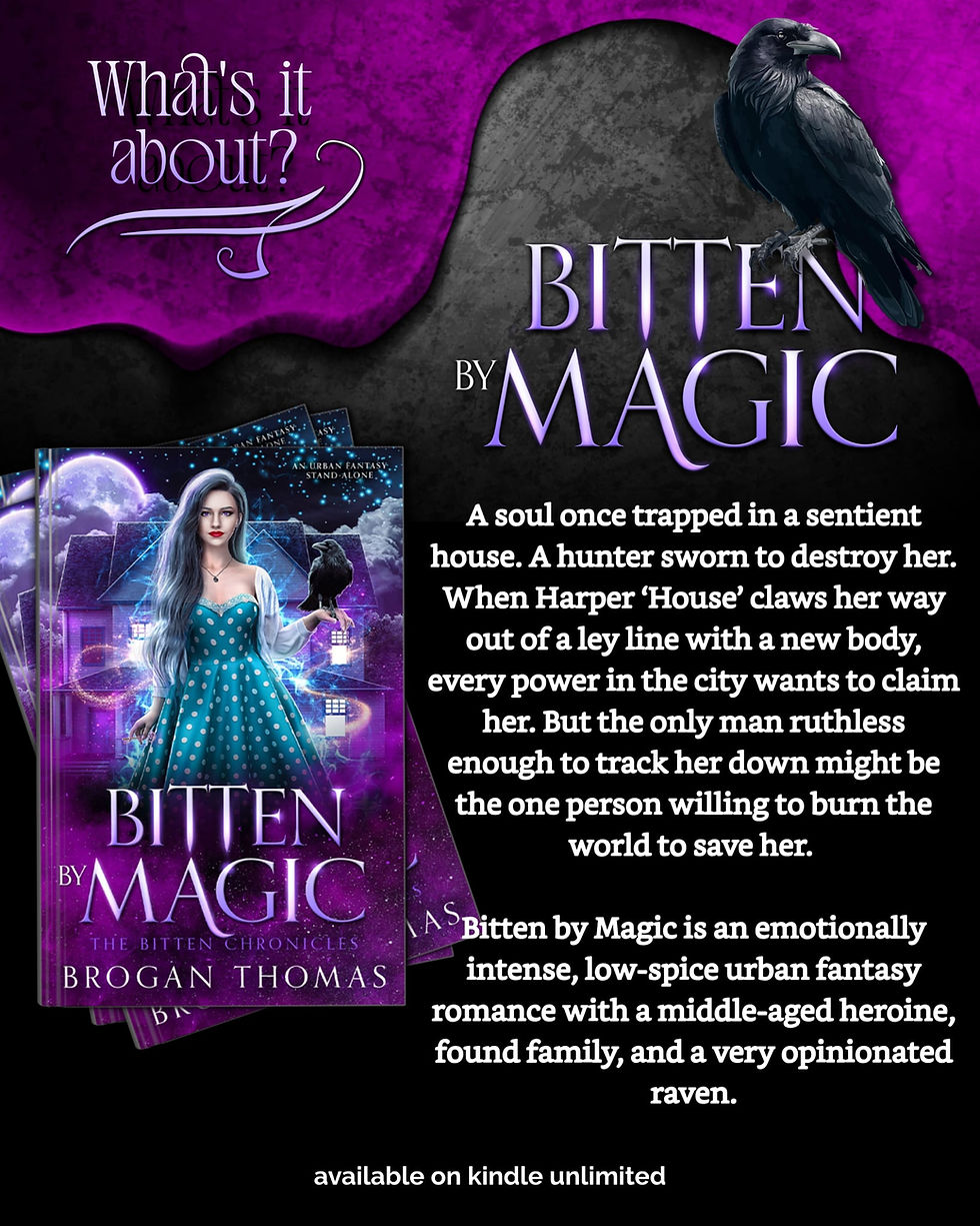Promotional graphic for Bitten by Magic by Brogan Thomas, featuring the book cover, a rave