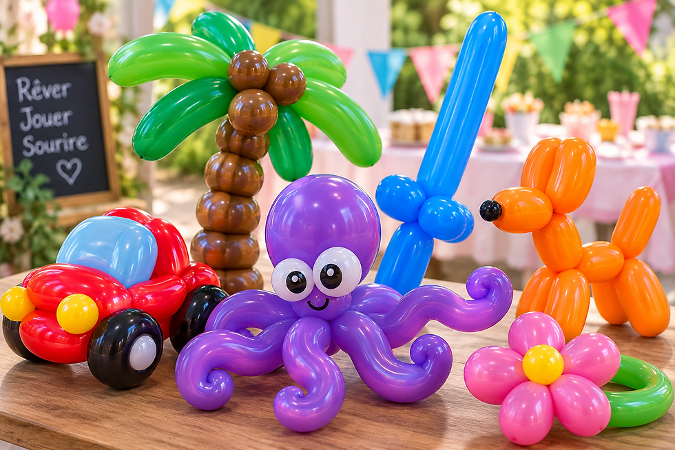 Sculpteuse de ballons réalisant un chien en ballon pour une enfant