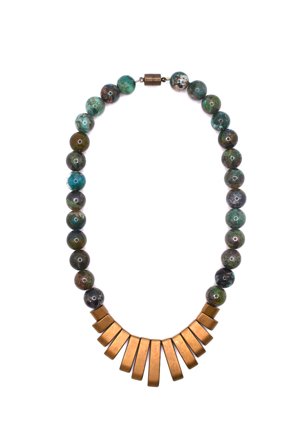 Thumbnail: Chrysicola & Brass Stained Hematite Collar
