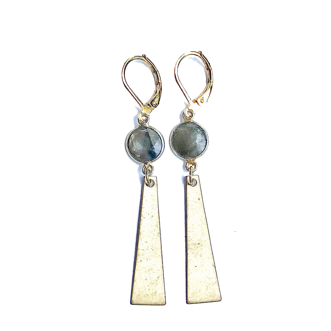 Gold and Antique Brass Labradorite Earrings