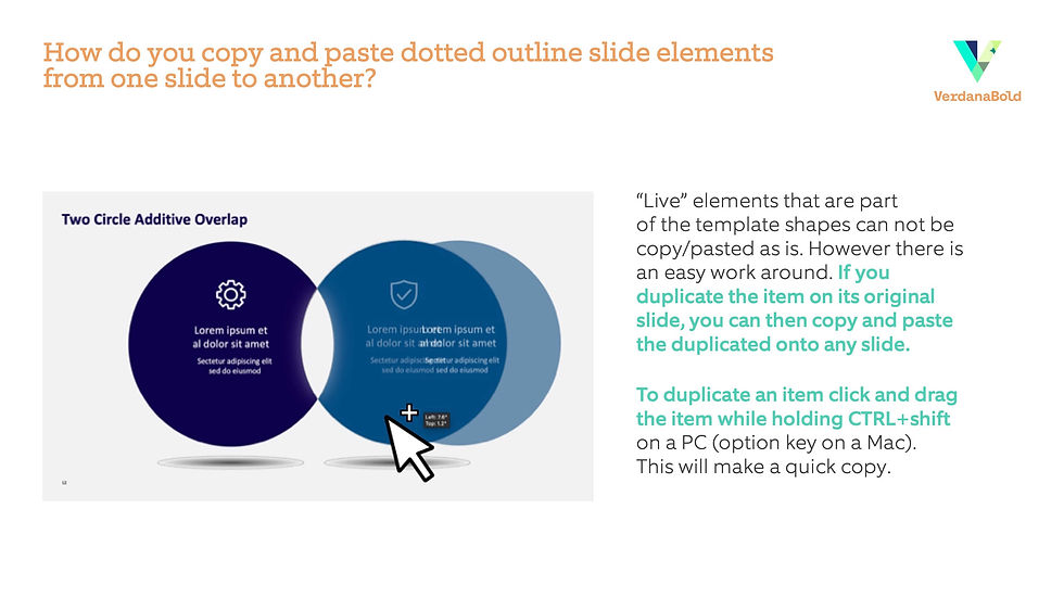 Copy and pasting dotted outline slide elements