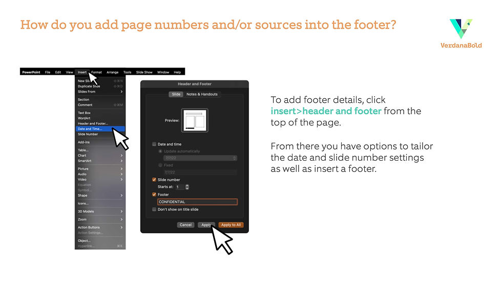 How to add pages numbesr to a PowerPoint footer