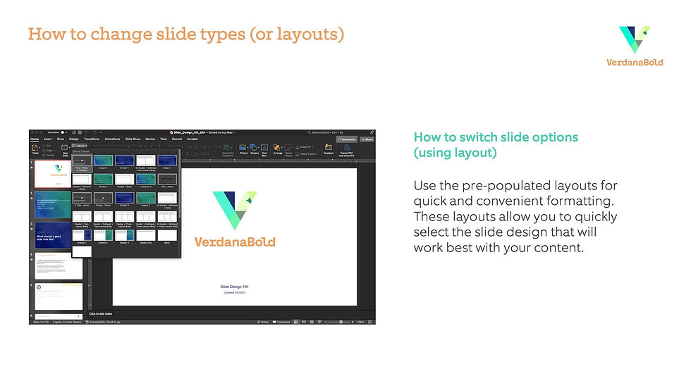 How to change slide types (or layouts)