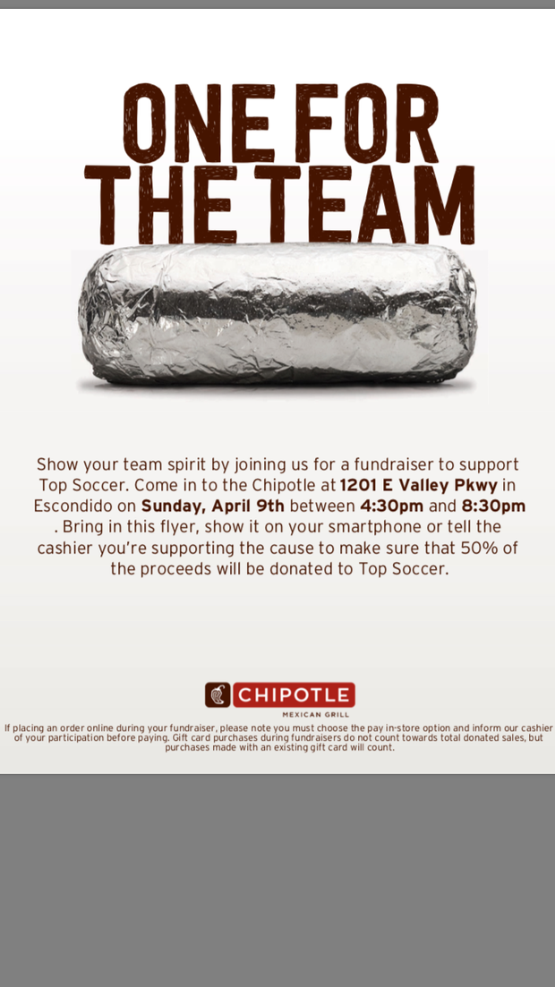 Chipotle Fundraiser For Valley Center TOPSoccer