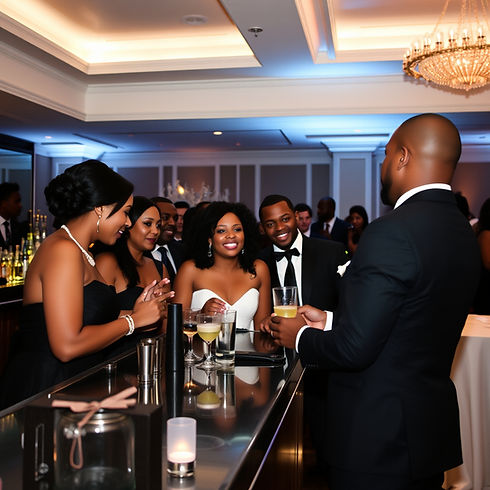 Guests interacting with a bartender at a black wedding.jpg