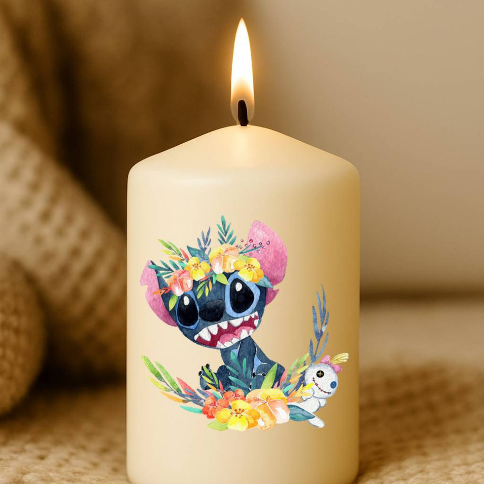 Bougie personnalisée Stitch couronne de fleurs