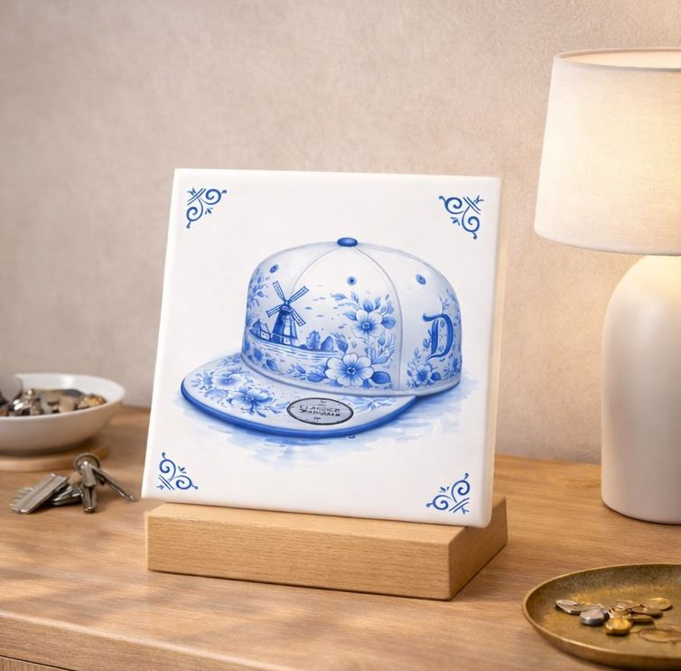 carreau decoratif casquette style bleu delft casquette streetwear ceramique decoration murale