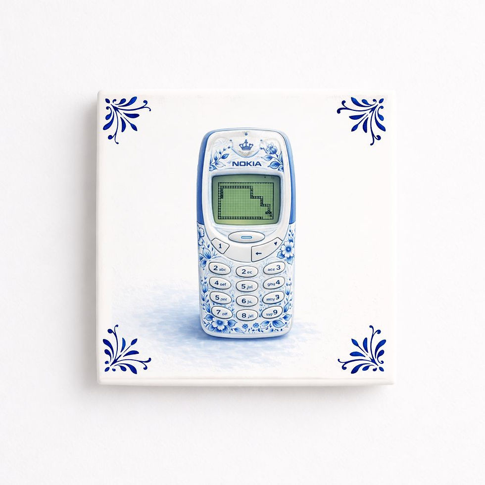 Carreau décoratif Nokia 3310 style bleu Delft en céramique disponible en 11x11 cm et 20x20 cm