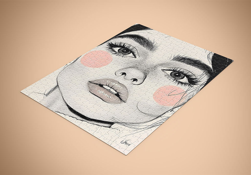 Puzzle 500 ou 1000 pièces femme pommette rose