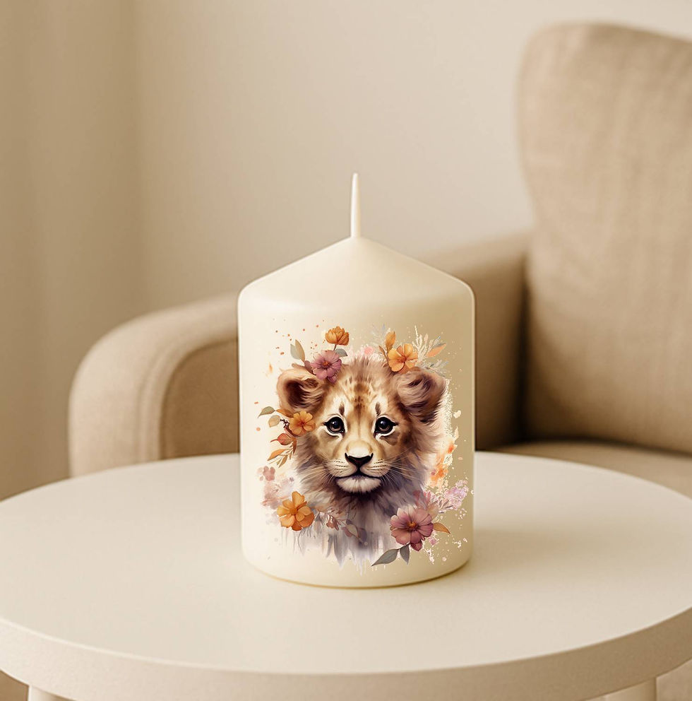 Bougie personnalisée lion watercolor
