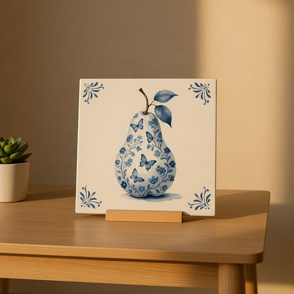 Carreau décoratif poire florale style bleu Delft en céramique 11x11 et 20x20 cm