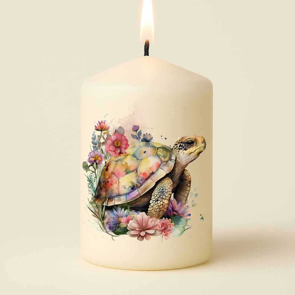 Bougie personnalisée imprimé tortue et fleurs watercolor