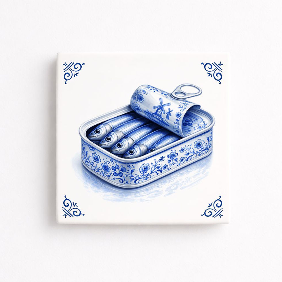 carreau decoratif sardines style bleu delft boite sardines poisson ceramique decoration murale