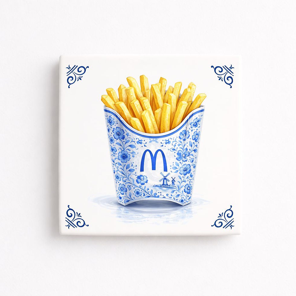 carreau decoratif frites style bleu delft cornet frites fast food ceramique decoration murale