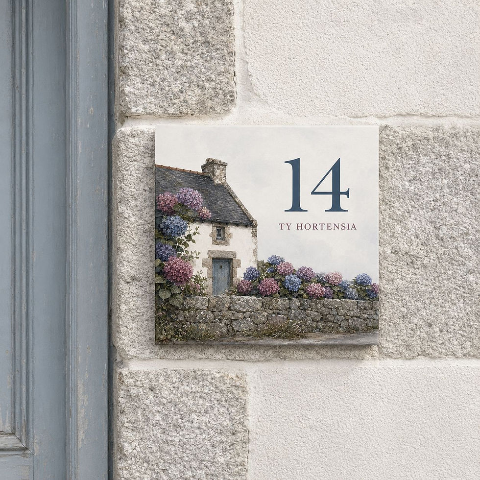 Numéro de maison personnalisé sur céramique – Hortensias