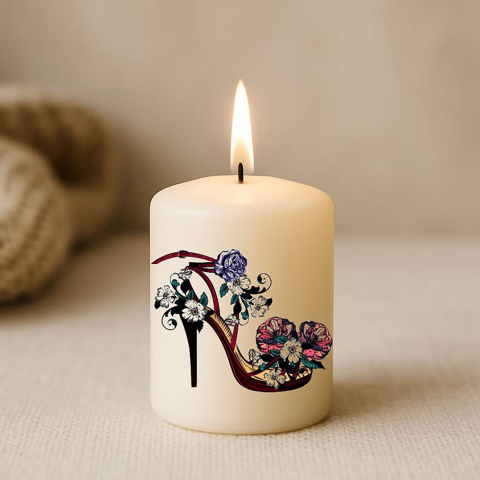 Bougie personnalisée avec message escarpin fleurie