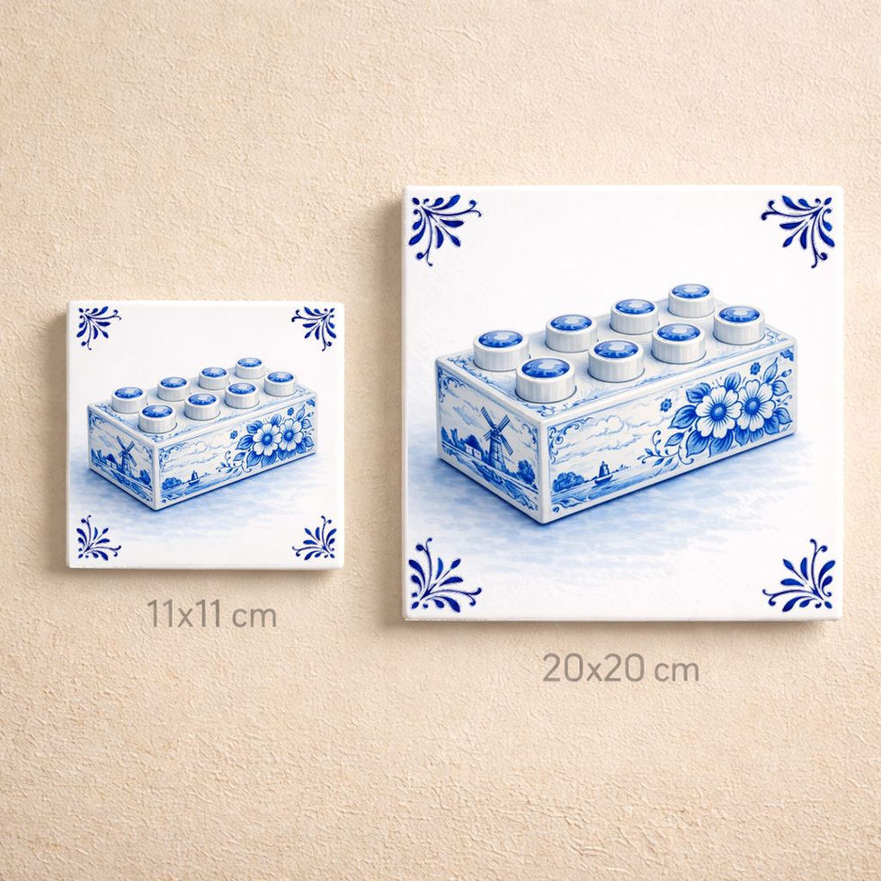 Carreau décoratif brique lego rétro style bleu Delft en céramique disponible en 11x11 cm et 20x20 cm