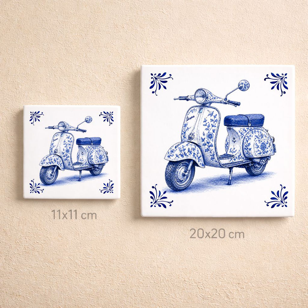 carreau decoratif vespa vintage bleu style delft illustration scooter retro
