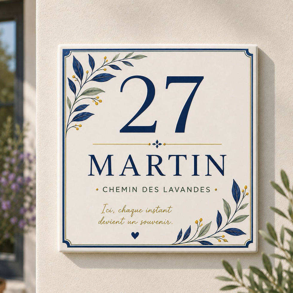Plaque de maison personnalisée – Numéro, nom ou texte libre – Style bleu élégant