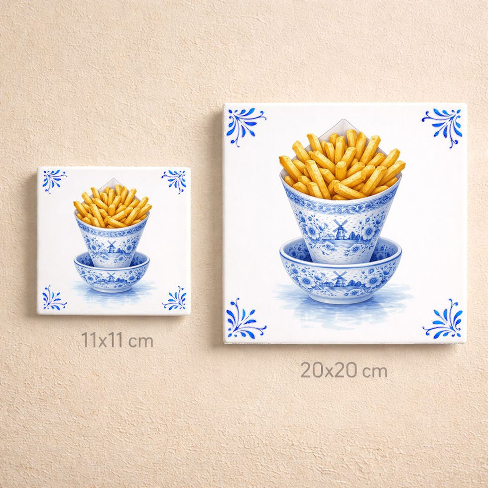 Carreau décoratif cornet de frites style bleu Delft en céramique 11x11 et 20x20 cm