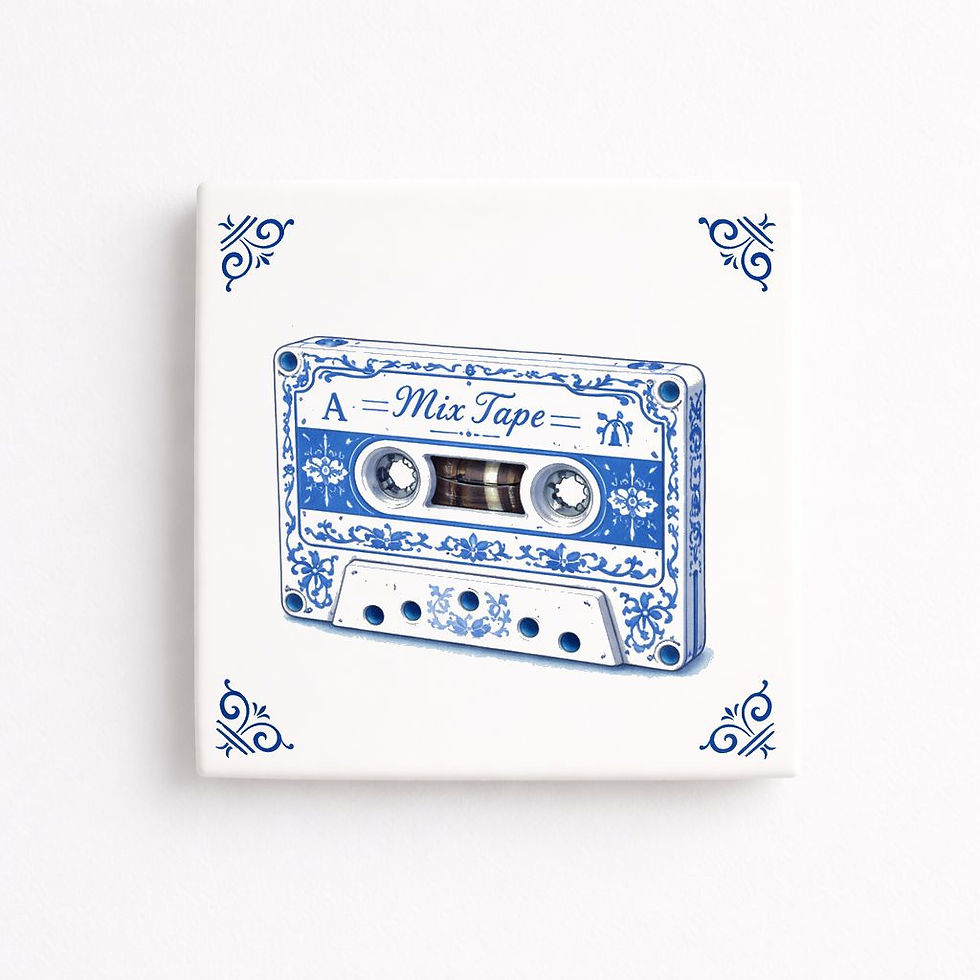 Carreau décoratif cassette rétro style bleu Delft en céramique imprimé en France