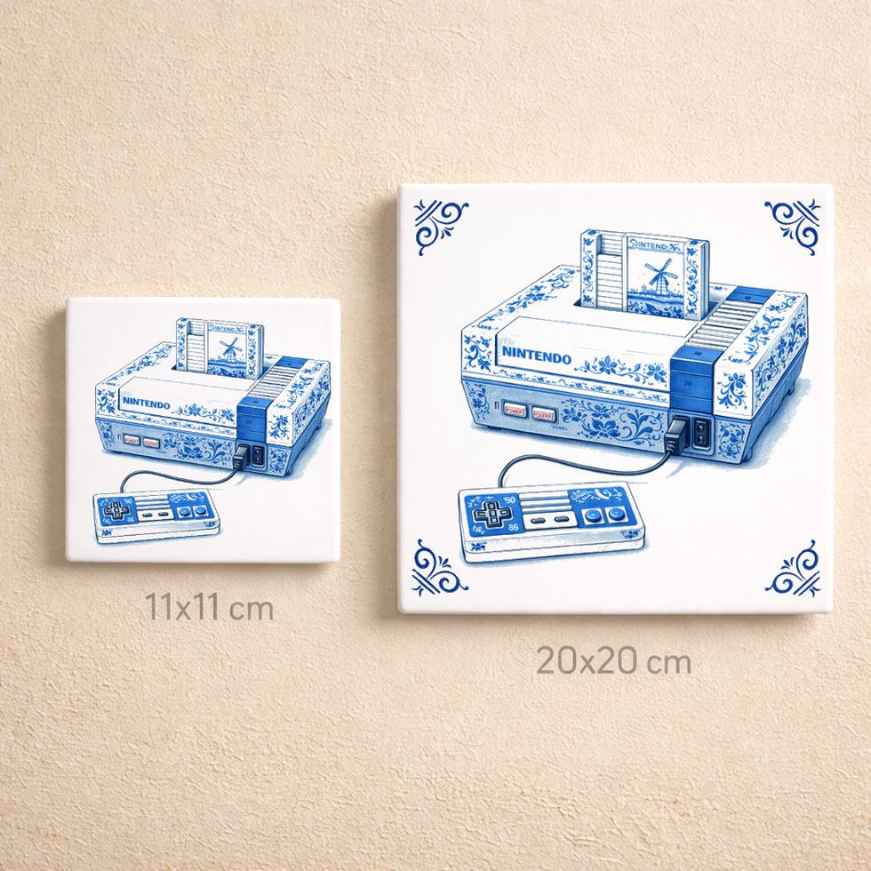 Carreau décoratif nintendo console rétro vintage style bleu Delft imprimé sur céramique