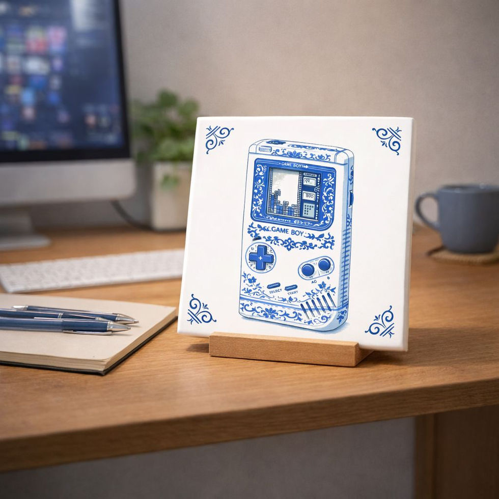 Carreau décoratif console rétro style bleu Delft en céramique imprimé en France