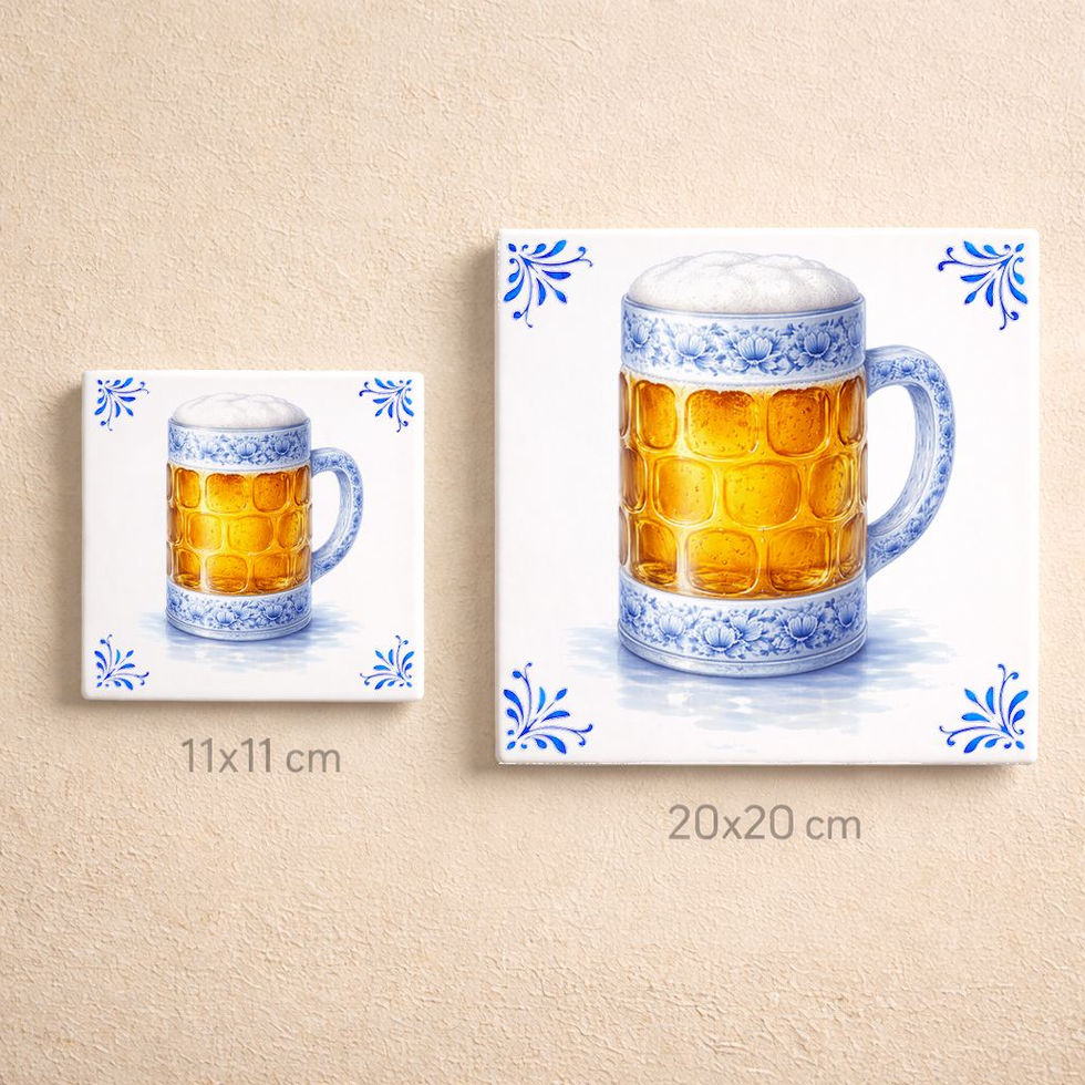 Carreau décoratif chope de bière style bleu Delft en céramique 11x11 et 20x20 cm